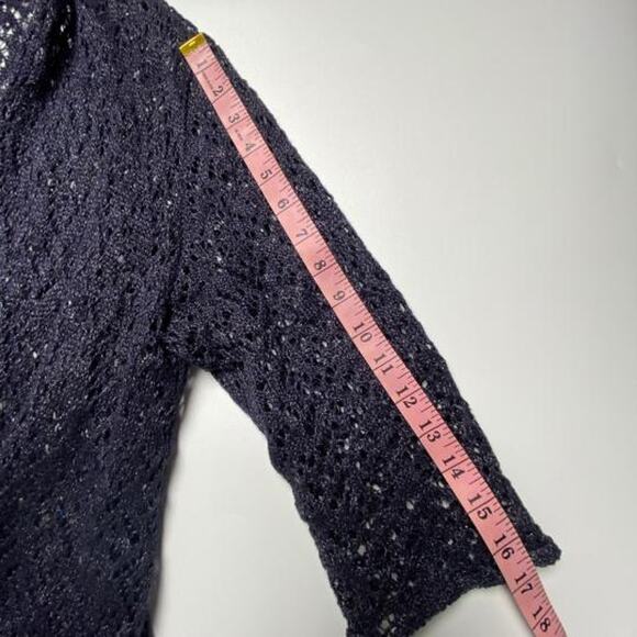Eileen Fisher Open Knit Cardigan Med Linen Blend Metallic Coastal Cottage Style - Picture 13 of 14